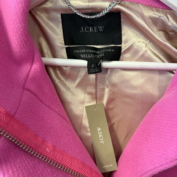 J. Crew NWT Italian Stadium Cloth Nello Gori Wool Pink Cocooon Pea Coat size 2 - Picture 3 of 8